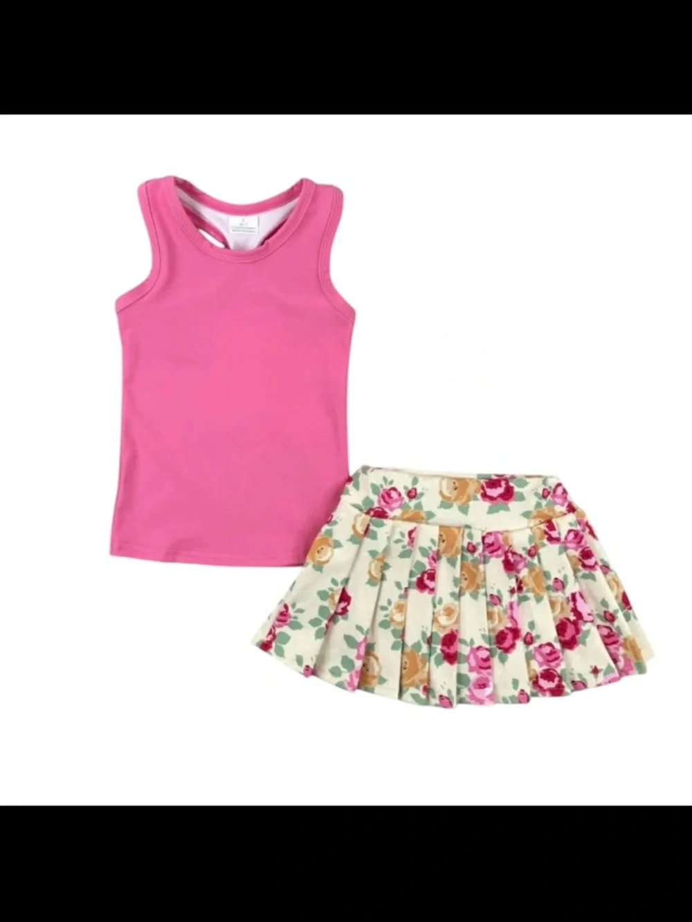 New Girls 2 Piece Pink Floral Athletic Set Activewear Set Skort & Tank Stretch‎